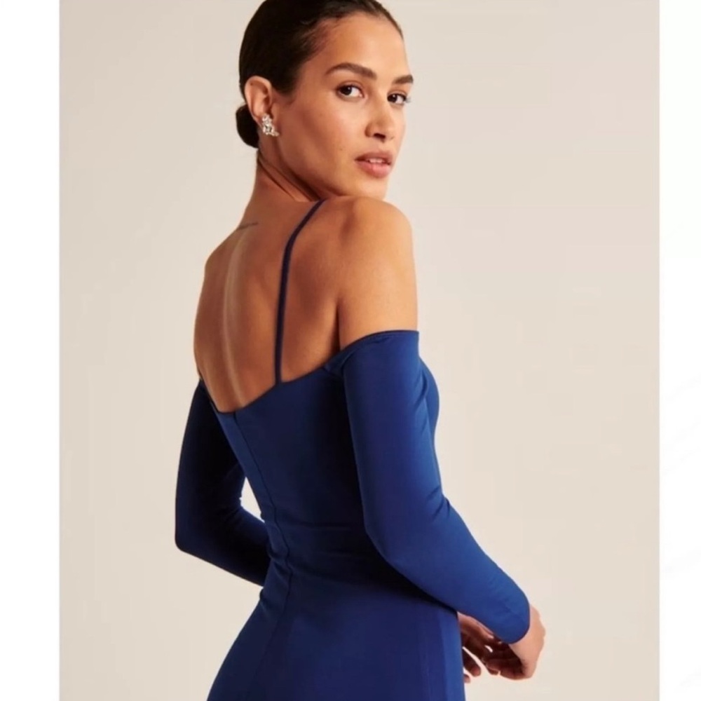 Abercrombie & Fitch Blue Long Sleeve Off-the-Shoulder Bodycon Dress Large Tall